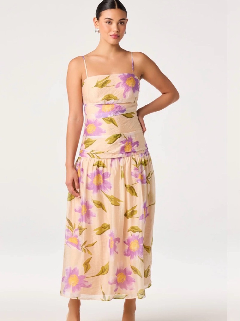 Astr Ava Floral Pleated Midi Dress Large *Flaw